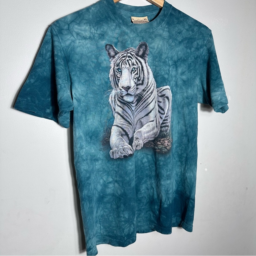 Y2K The Mountain teal Blue Tie-Dye T-Shirt with Tiger Print